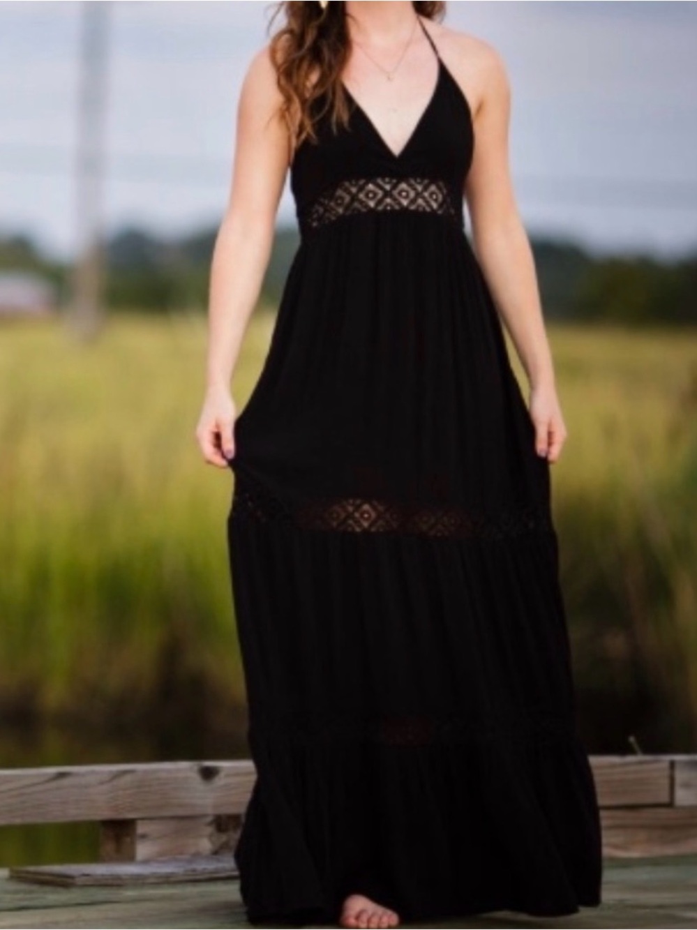 Forever 21 Black Lace Spaghetti-Strap Maxi Dress